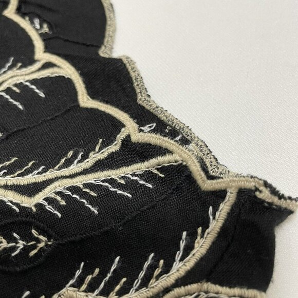 Anthropologie Maple Odd Rubies Blouse Women Sz 8 Black Embroidery Leaf Wide Boho - Picture 7 of 12